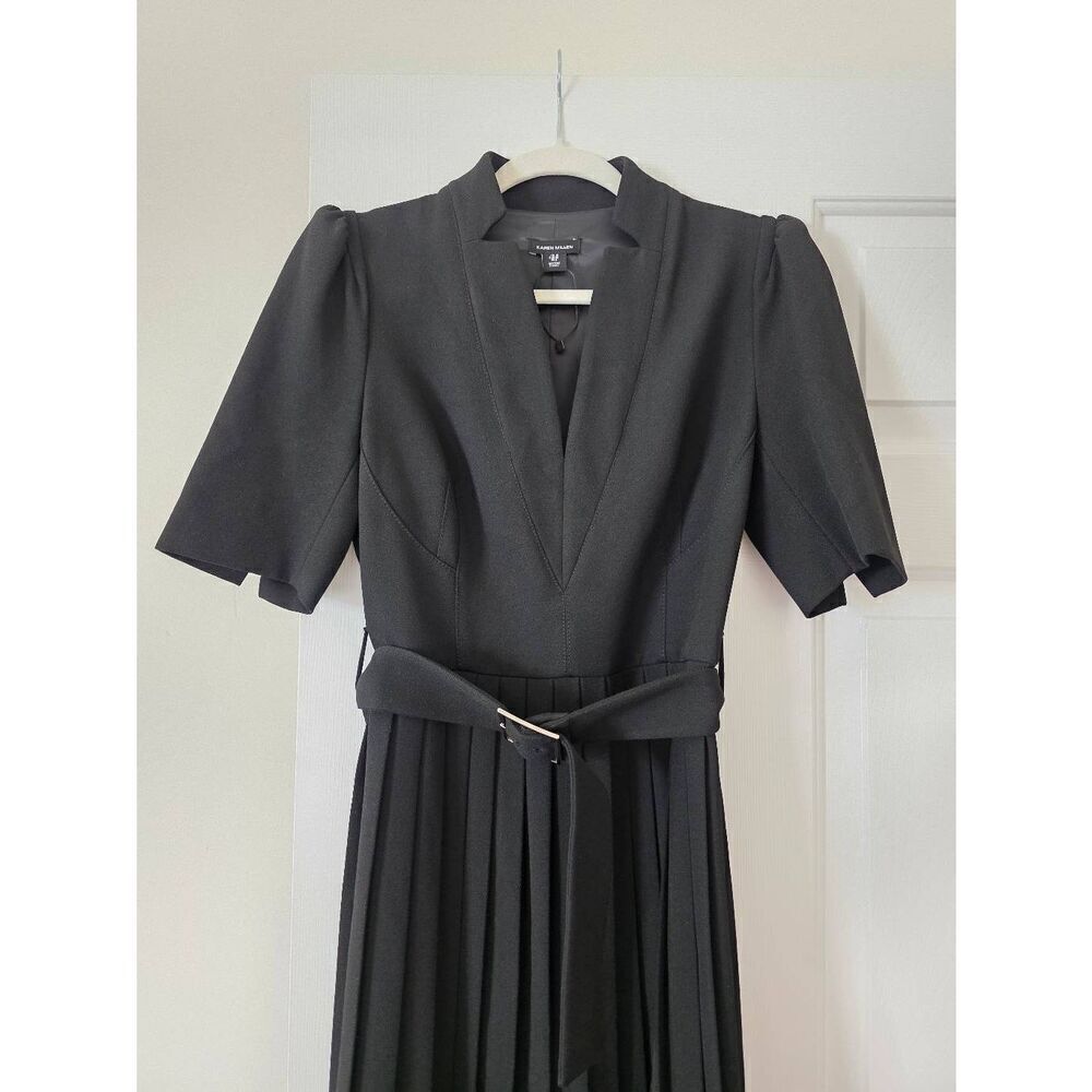 Karen millen Tailored Structured Crepe Forever Pleat Belted Midi Dress US 6 $399 - Picture 4 of 12